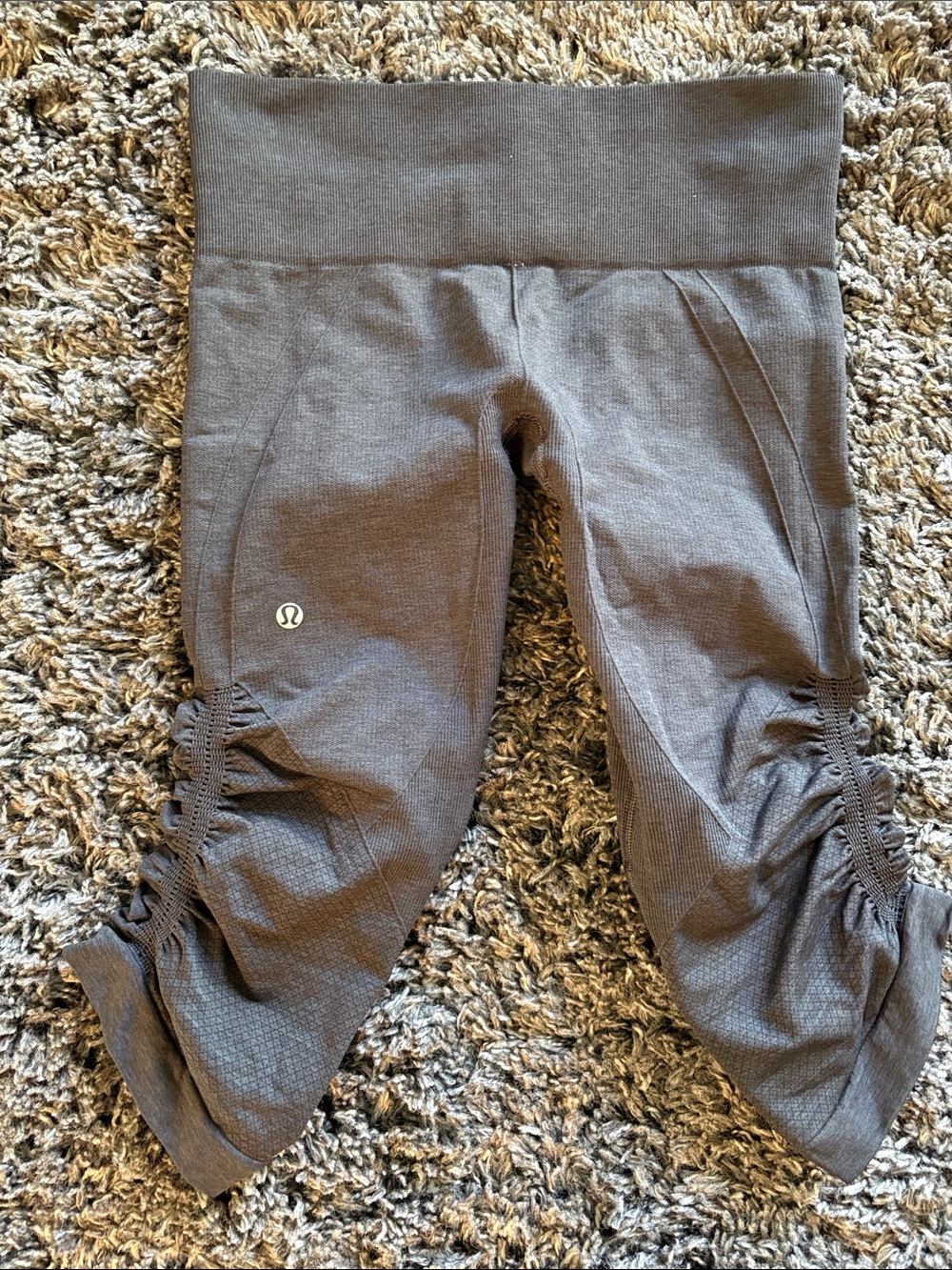 Lululemon Gray Capri Leggings with Ruched Side Panels